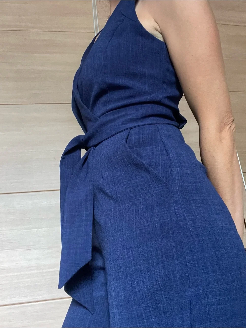 Adelyn Rae Navy Sleeveless Wrap Jumpsuit with Tie Waist - Picture 4 of 11